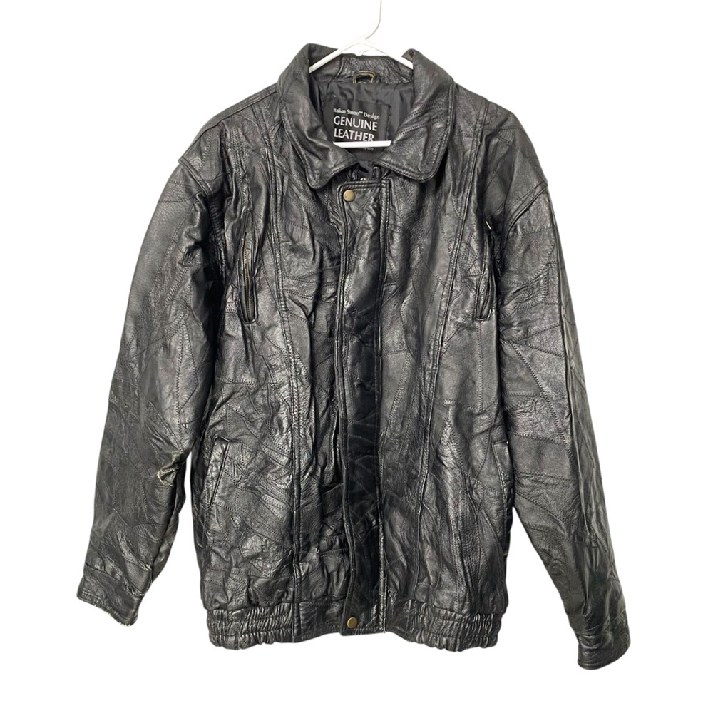 Vintage 80s-90s Italian Stone Design Navarre Leather Company Patchwork Jacket